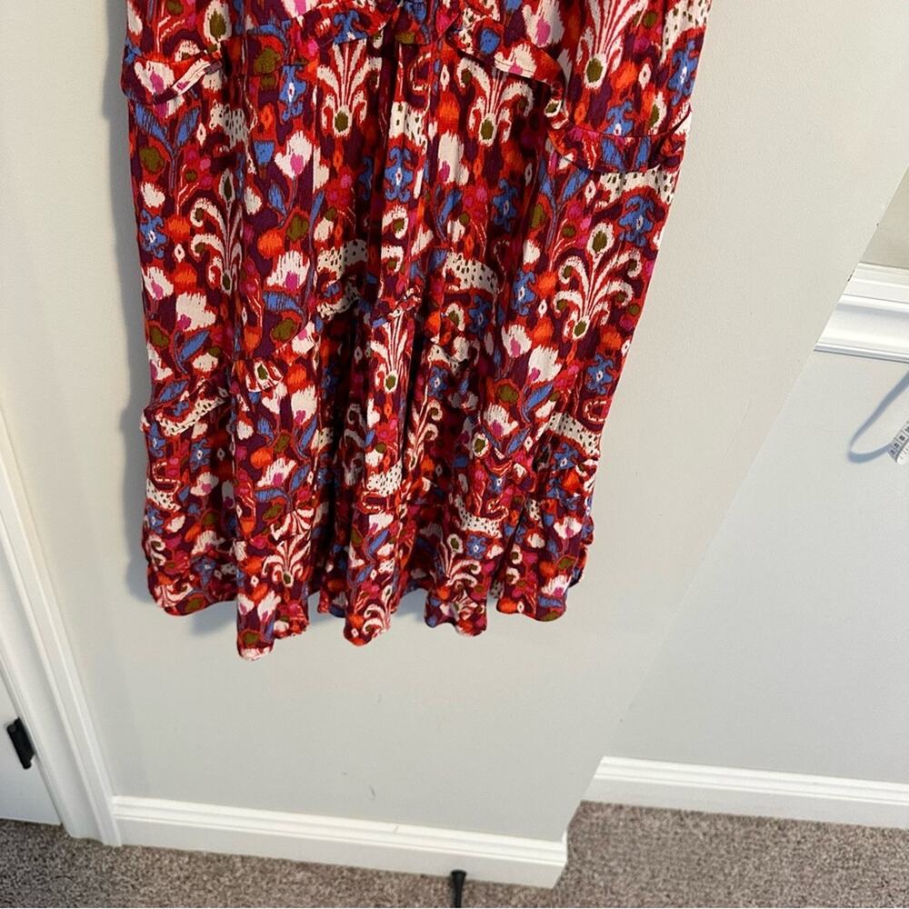 Anthropologie Red Burgundy Ikat Floral Mini Dress Small - Picture 5 of 11